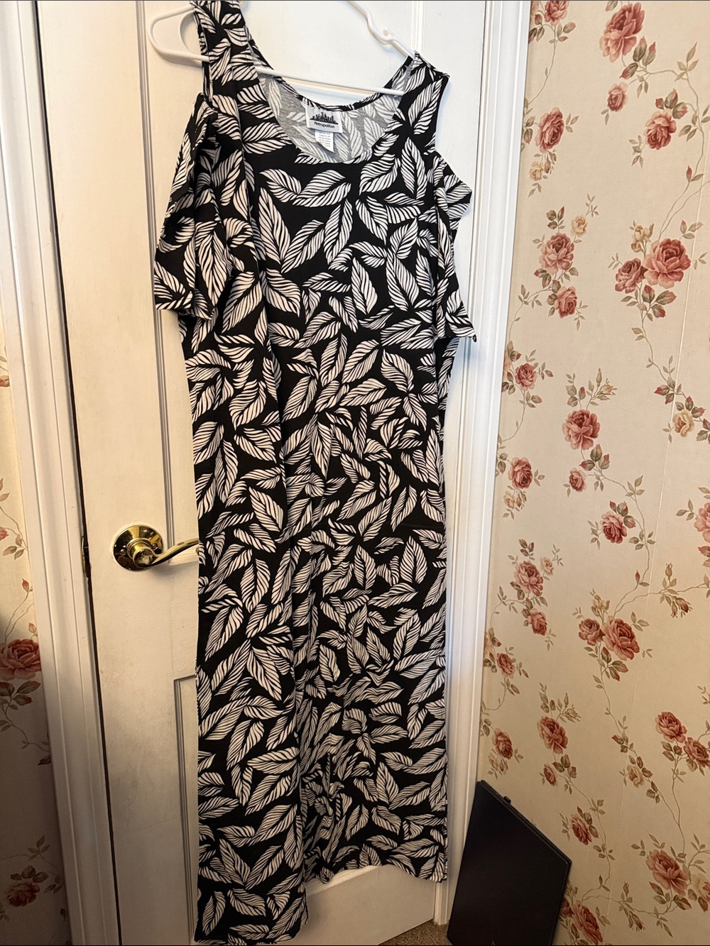 🖤 Black and White Leaf Print Maxi Dress Sz XL NEW